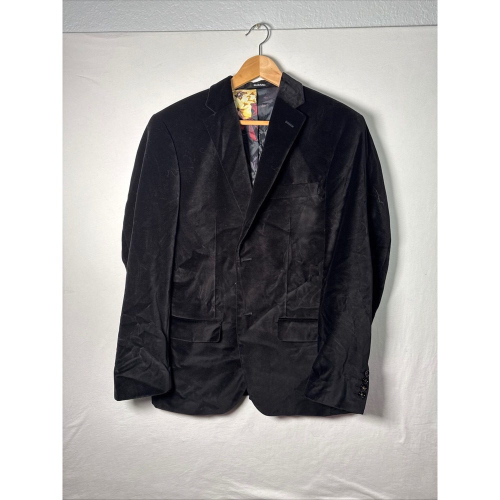 Velvet Murano Sport Coat Mens 42 Black Excellent Slim Fit Floral Lining Blazer